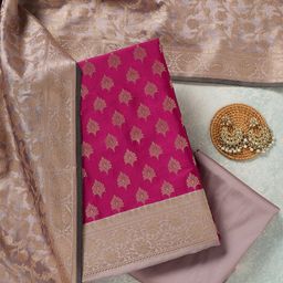 Koskii Floral Woven Design Zari Unstitched Dress Material-image-83