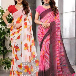 Moda Rapido Pack of 2 Floral Printed Pure Georgette Saree-image-52