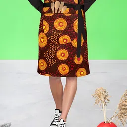 ArtzFolio Brown & Yellow Printed Waist to Knee Apron-16