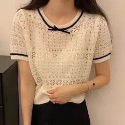 KPOP Women Self Design Round Neck Top-image-38
