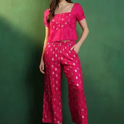 Sangria Printed Top With Palazzo Co-Ords-28
