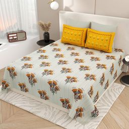 Aura Yellow & Mustard Floral 180 TC King Bedsheet with 2 Pillow Covers-image-86