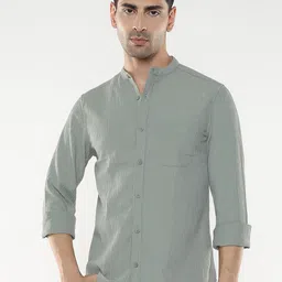 R&B Men Band Collar Solid Cotton Casual Shirt-picture-6