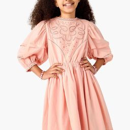 Juniors by Babyshop Girl Round Neck Puff Sleeve Schiffli A-Line Knee Length Dress-image-58