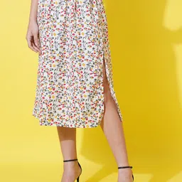 FebQ Floral Printed A-Line Midi Skirt-image-39