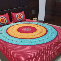 Myntra Elegant Homes Geometric Printed 144 TC Queen Cotton Bedsheet with 2 Pillow Covers-image-47
