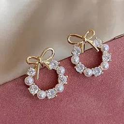 BEYTER Sterling Silver Pearls & Artificial Stones Studded Contemporary Korean Studs-31