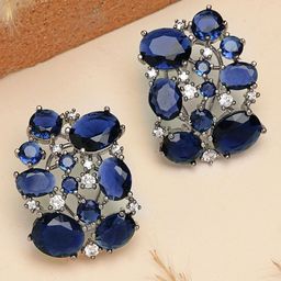 KARATCART Silver-Plated Contemporary American Diamond Studs Earrings-22
