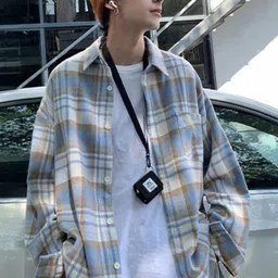 KPOP Original Shepherd Checked Spread Collar Long Sleeves Original Fit Casual Shirt-image-39