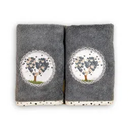Myntra Elegant Homes 2 Pieces Grey & White Love Tree Printed Cotton 500 GSM Hand Towels-image-73