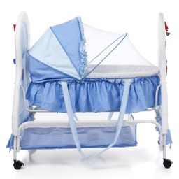 fab n funky Girl Print Cradle With Mosquito Net and Swing Lock function - Light Blue image 5