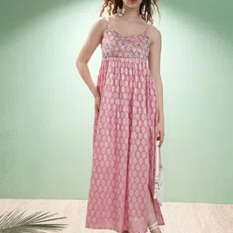 Vishudh Women Floral Embroidered Shoulder Straps Maxi Dress-picture-11