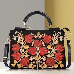VELUCIA Floral Embellished Structured Quilted Satchel Quilted Handbag-44