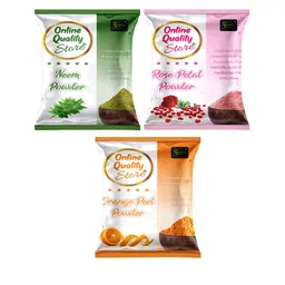 Online Quality Store Set Of 3 Neem, Rose & Orange Peel Powder For Hair & Skin - 100 g Each-1