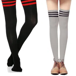 POLLOLOCO Women Pack Of 2 Striped Cotton Above Knee-Length Socks-image-7