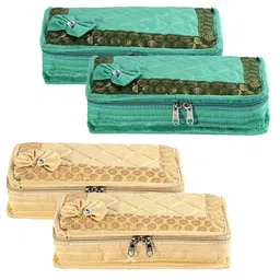 Kuber Industries Gold Toned & Green 4 Pieces Self Design Jewellery Organisers-17