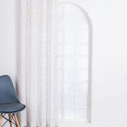 Parda Online White & Gold-Toned Geometric Printed Linen Sheer Door Curtain-image-53