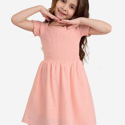 The Souled Store Girls Pure Cotton Square Neck Smocked Fit & Flare Dress-image-51