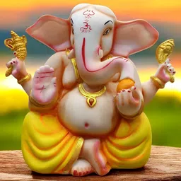SANKALAN CREATIONS Beige And Gold-Toned Religious Ganesha Idol Marble Showpiece-image-95