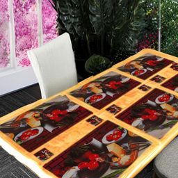 REVEXO 6Pc Red & Green Printed Rectangle Costers & Table Placemats-18