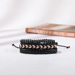 The Roadster Lifestyle Co. Men Set Of 3 Artificial Beaded Leather Wraparound Bracelet-image-2