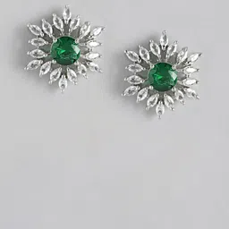 Anouk Silver-Plated American Diamonds Studded Floral Studs-31