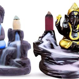 Combo, Smoke Monk Buddha / Monk/Smoke Fountain/Smoke/ idol / Pooja Ghar/Home Decor/House Warming/ indoor & outdoor Decor / Dhoop Batti Stand/Showpiece / Decorative Showpiece/ Ganesh Idol Figurine Fountain Smoke Backflow /Monk Idol Dhup Batti Stand/ Figurines Statues/Statues with Back-Flow Waterfall Cone Incense Decorative Showpiece for Home Office Decor, Design Showpiece for Home Decoration and Gifting Decorative Showpiece - 12 cm-24