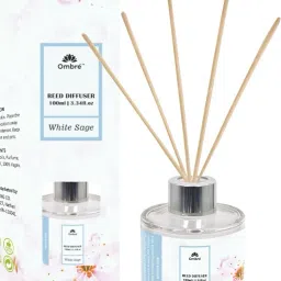 Ombre Reed Diffuser-100ml White Sage With 5 Natural Sticks Ideal for Office Cabins, Home, Office, Gym, Washroom, Brings Peace and Happiness . Diffuser-4