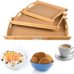 Set of 3 Multipurpose Bamboo Wooden Serving Trays with Handles | CX-14 | Browm Tray-picture-14