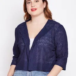 Style Quotient Navy Blue Self Design Open Front Shrug image 1
