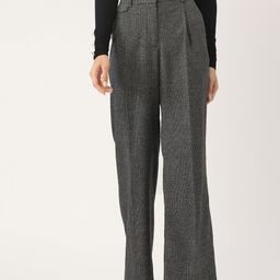 MANGO Women Black & White Knitted Houndstooth Smart Casual Parallel Trousers-image-28