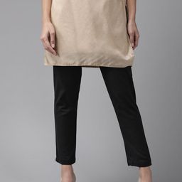 W Women Black Regular Fit Solid Cropped Trousers-picture-16