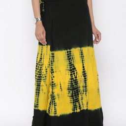 SOUNDARYA Black & Yellow Tie-Dyed Print Wrap-Around Maxi Skirt-image-29
