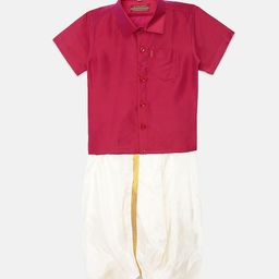 Thangamagan Boys Pink Solid Panjagajam & Shirt Set-58