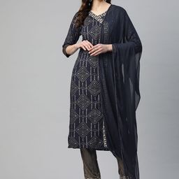 Readiprint Fashions Bandhani Printed Angrakha Sequinned Kurta with Trousers & Dupatta-picture-17