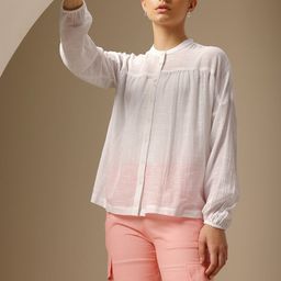Chemistry Mandarin Collar Puff Sleeve Pure Cotton Shirt Style Top-image-16