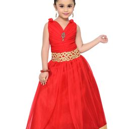 ADIVA Girls Red Self-Design Fit and Flare Dress-image-74