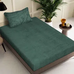 Arrabi Green 300 TC Single Woollen Bedsheet with 1 Pillow Cover-image-52