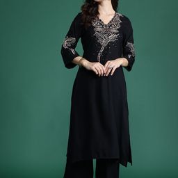 Indo Era Solid Kurta with Trousers with Embroidered Detail-37