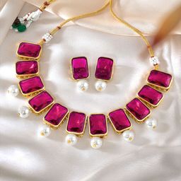 Peora Gold-Plated Stone-Studded & Beaded Jewellery Set-39