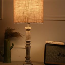 green girgit White Wood Frusturical Shaped Table Lamp-18