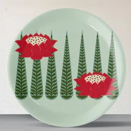 nestroots Green & Red Ceramic Printed Symbol Of Beauty & Purity Floral Wall Plate Decor-picture-29