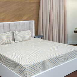 Aura Beige & Grey Geometric Printed 210 TC Microfiber Queen Bedsheet Set 2.28 m x 2.54 m-16