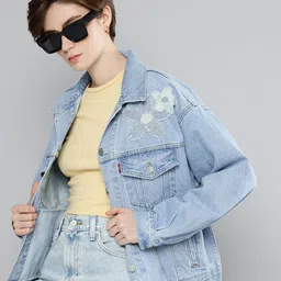 Levis Pure Cotton Floral Applique Denim Trucker Jacket-image-55