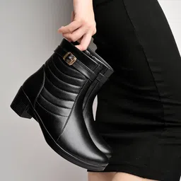 Stylestry Women Block Heeled Winter Boots with Buckle-picture-26