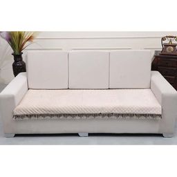 AAZEEM Cream-Coloured Solid Velvet 2 Piece Sofa Cover-picture-13