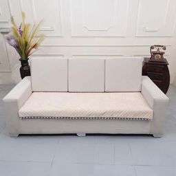 AAZEEM Cream-Coloured Solid Velvet 2 Piece Sofa Cover-16