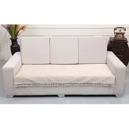 AAZEEM Cream-Coloured Solid Velvet 2 Piece Sofa Cover-picture-19