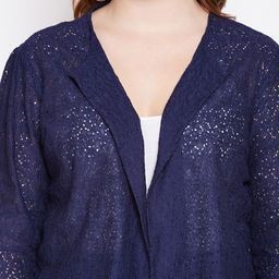 Style Quotient Navy Blue Self Design Open Front Shrug image 2
