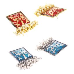 Yellow Chimes Set of 2 Multicoloured Gold Plated Oxidised Stud Earrings image 3